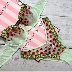 Victoria's Secret Mint and Red Embroidered Lingerie